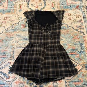 Urban Outfitters Black Plaid Mini Romper